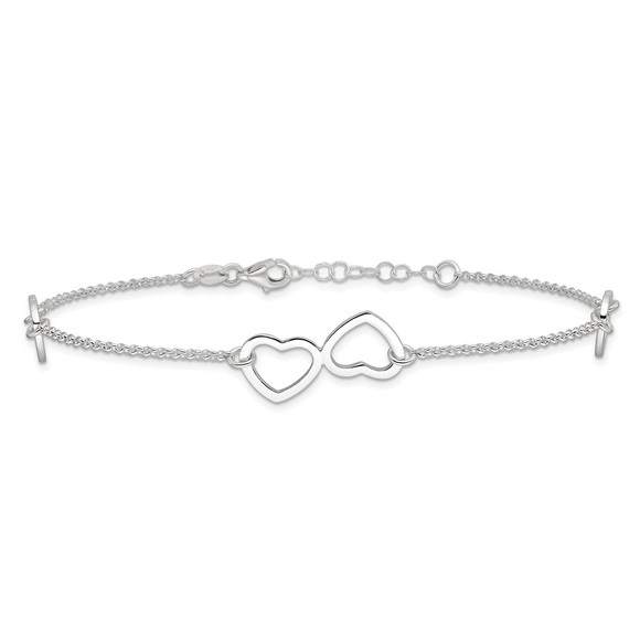 925 Sterling Silver Polished Heart Charm 9" + 1" ext. Summer Fine Jewelry Anklet - Picture 3 of 7